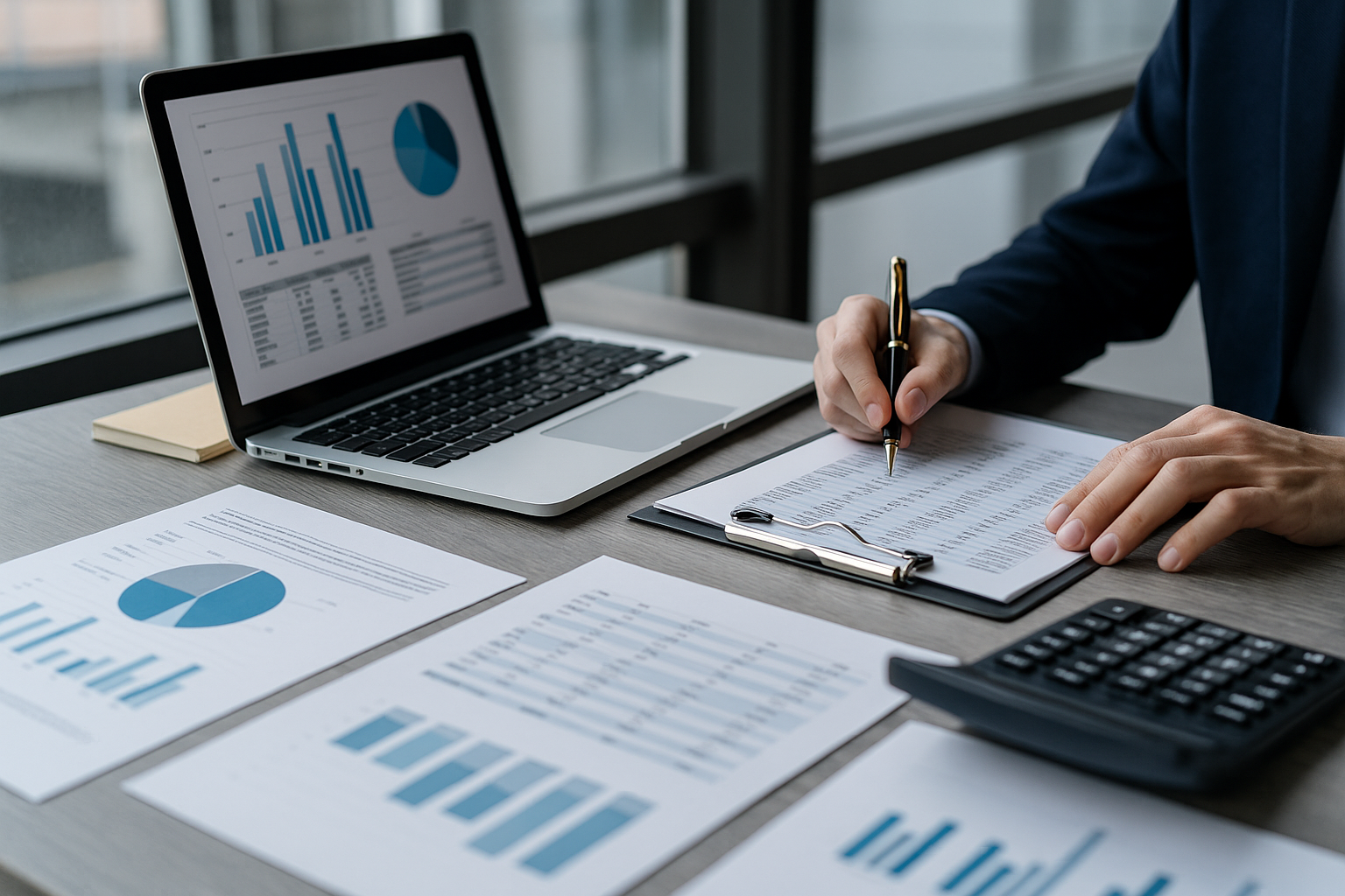 Documentos contables y laptop